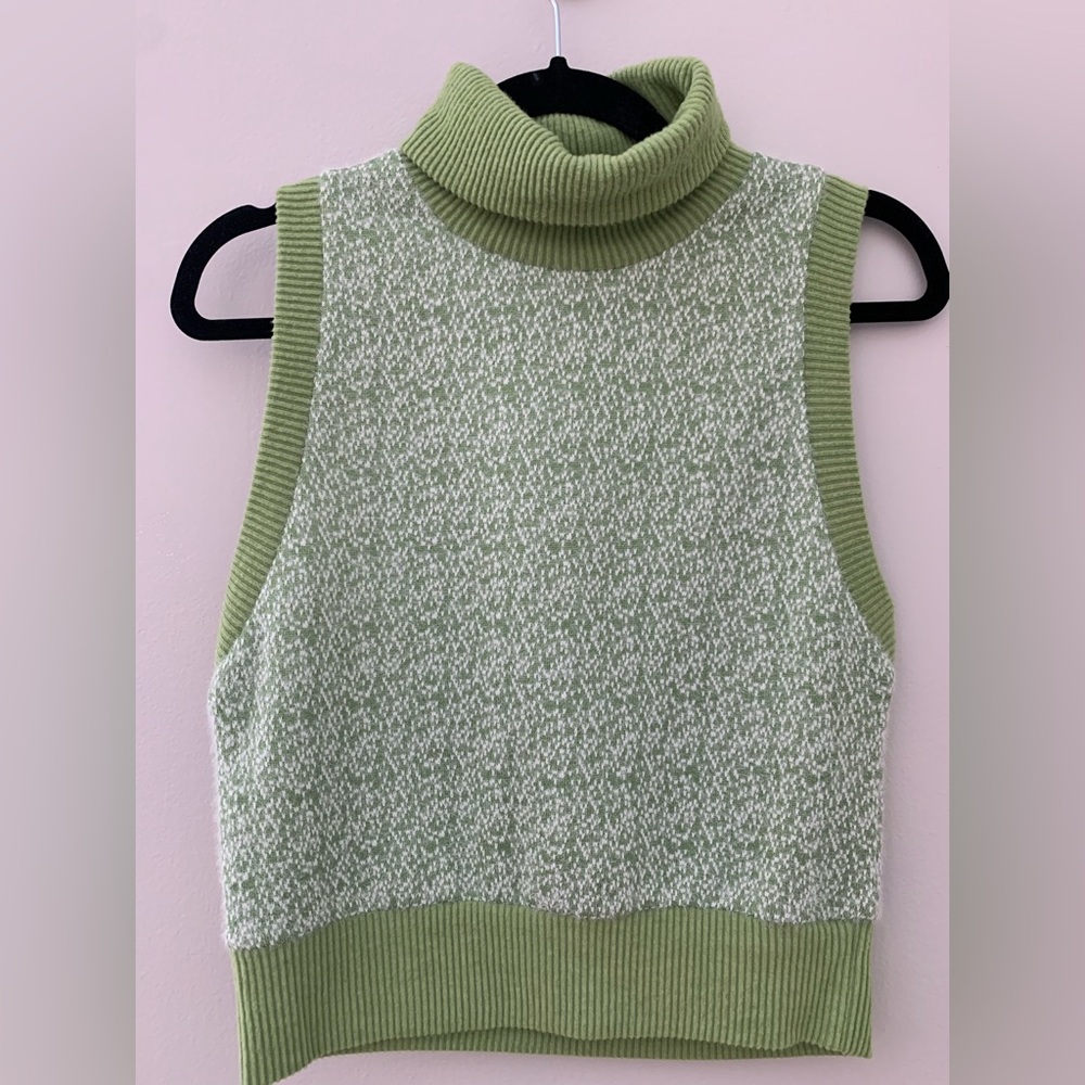 Zara Olive Green Sleeveless Turtleneck Sweater